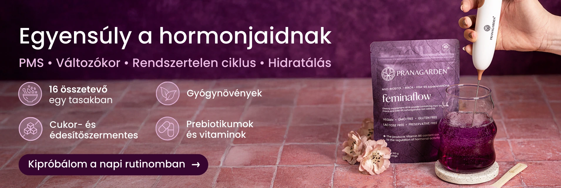 Femina flow hormonális egyensúlyt támogató italpor cukor- és édesítőszer nélkül 