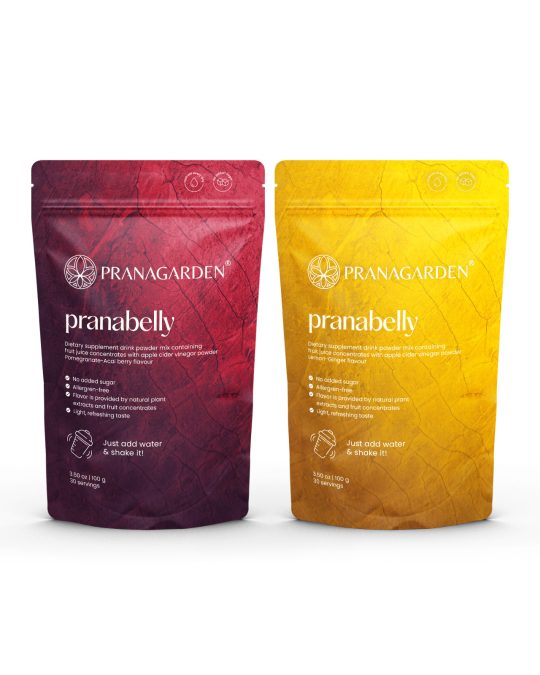 Pranabelly magas rosttartalmú bélflóra támogató pre-probiotikus víz italpor csomag acai és gyömbér