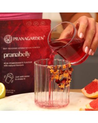   Pranabelly magas rosttartalmú bélflóra támogató pre-probiotikus víz italpor csomag acai és gyömbér