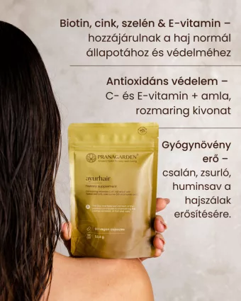   Hajvitamin biotinnal, cinkkel és indiai gyógynövényekkel 16 összetevő AyurHair 